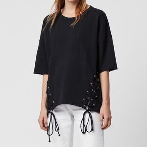 All Saints Black Lorhaine Lace Top